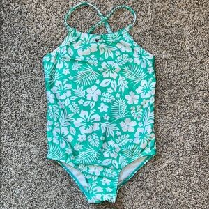 NWOT Green and White Floral One Piece Swimsuit with Criss-Cross Straps